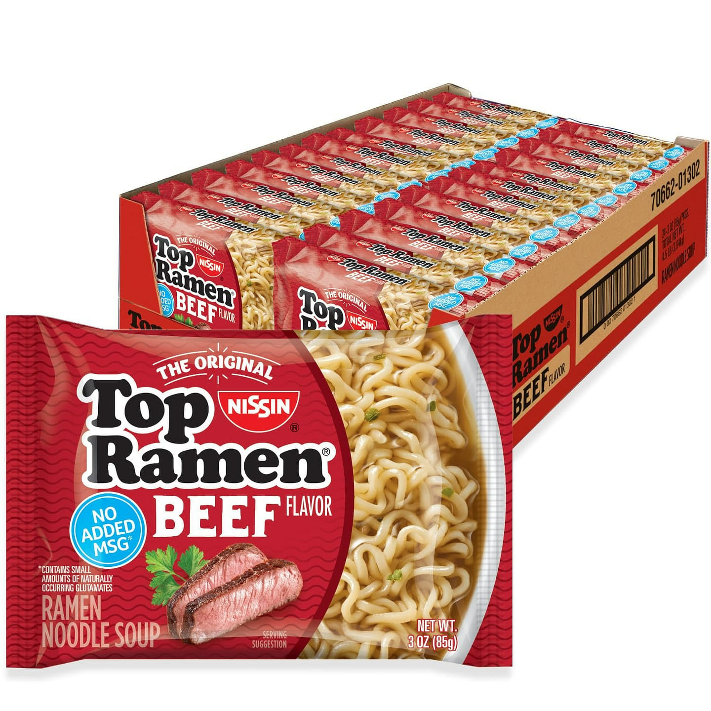 24 pack Nissin Top Ramen Noodle Soup, Beef, 3oz 1 each