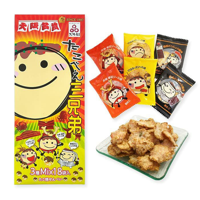 长寿堂惠佳 大阪特产章鱼烧米果3兄弟18袋入 1 盒