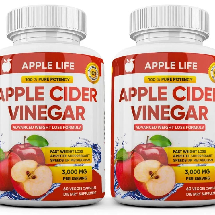 2 瓶纯苹果醋 (ACV) 3000毫克 纯减肥燃 2 包