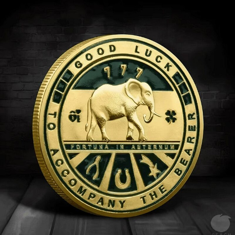 Double Sided Lucky Coin 4 Leaf Clover & Elephant 1 count
