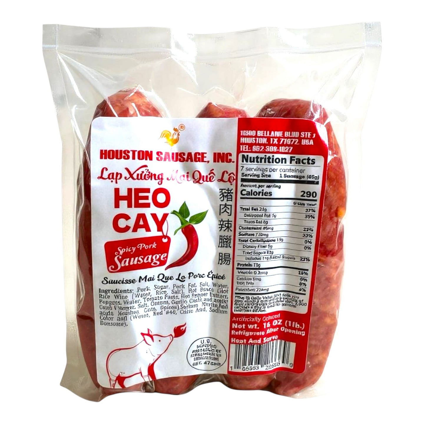 Houston Sausage Lap Xuong Spicy Pork Sausage 10/26 454 g