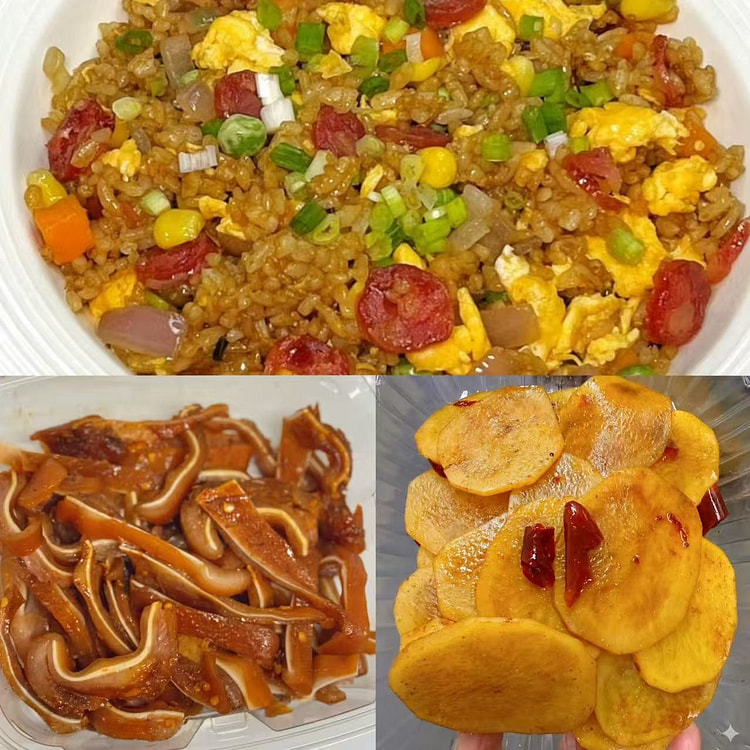 辣卤套餐 腊肠炒饭+辣卤猪耳+辣卤土豆片 1 份