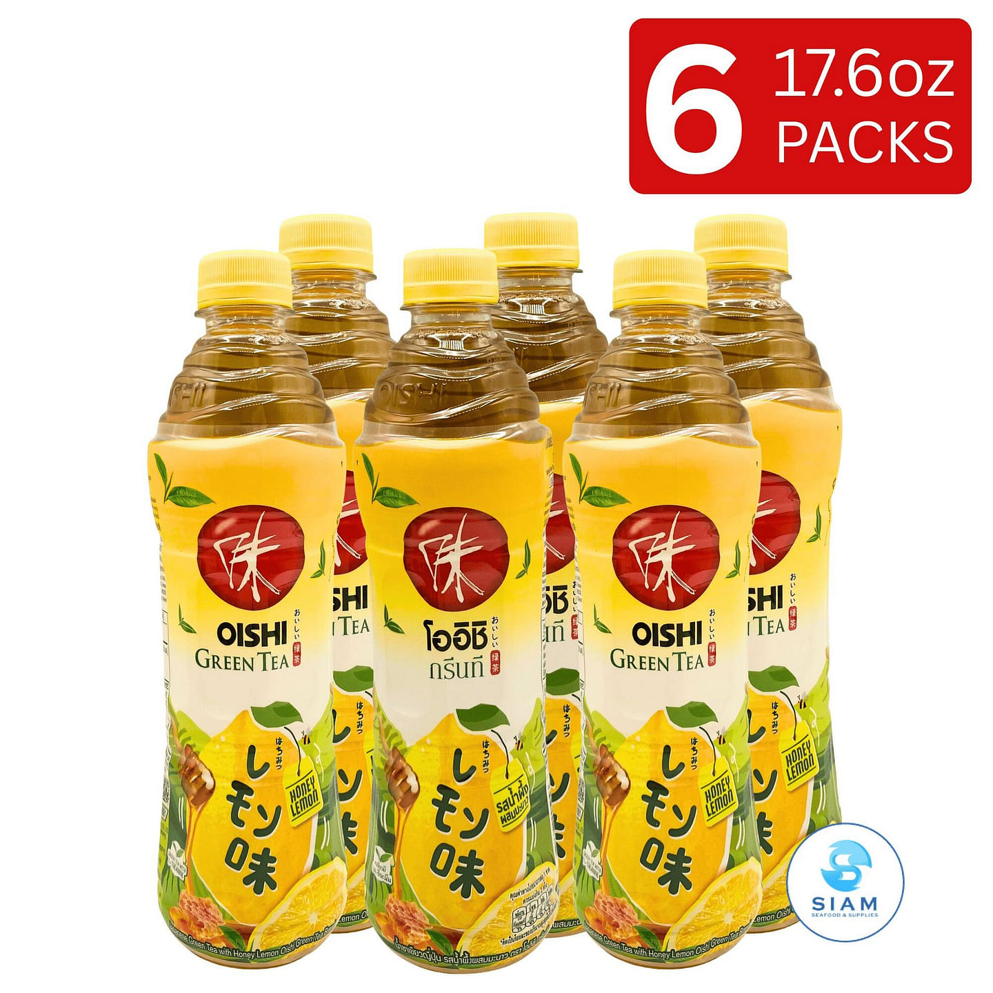 (6-Pack) Oishi Thai Green Tea, Honey & Lemon 6 count