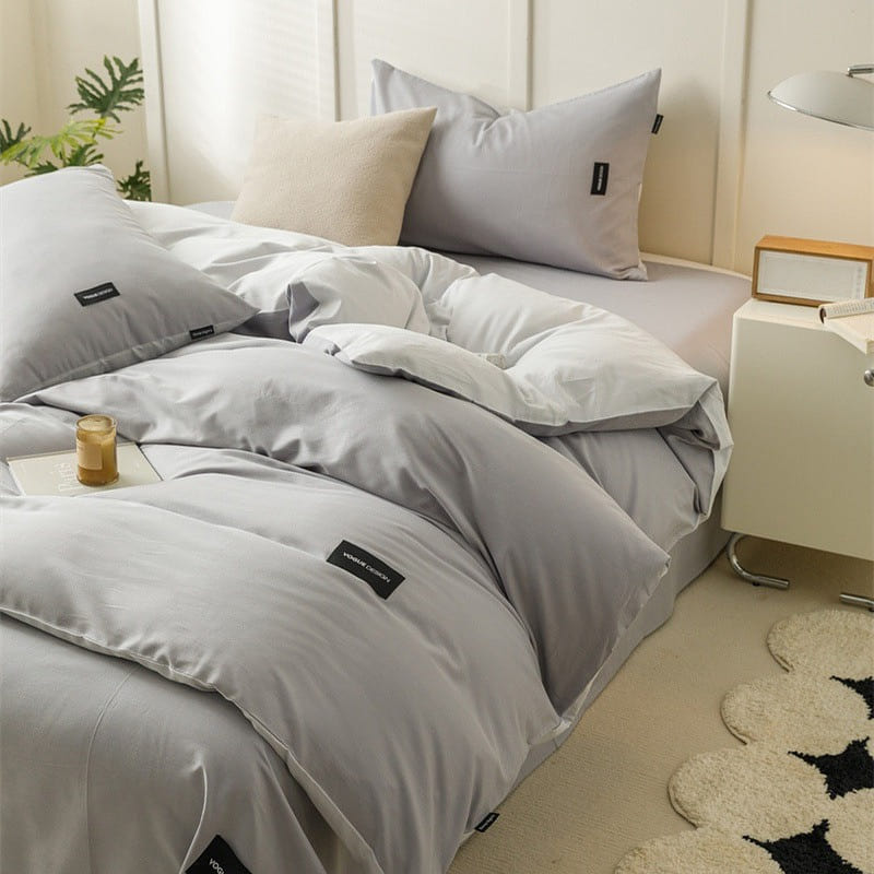 Bedding Set Flat Sheetx1 Duvet Coverx1 Pillow Casex2 Grey 1 each