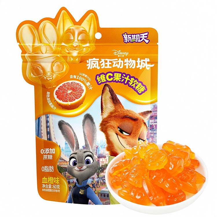 新期天 迪士尼疯狂动物城维C果汁软糖(血橙味) 60 克