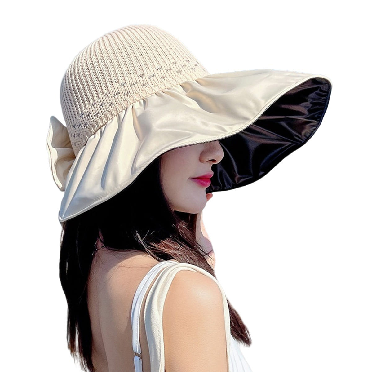 Black vinyl sun hat, sun protection hat, beige F 1 each