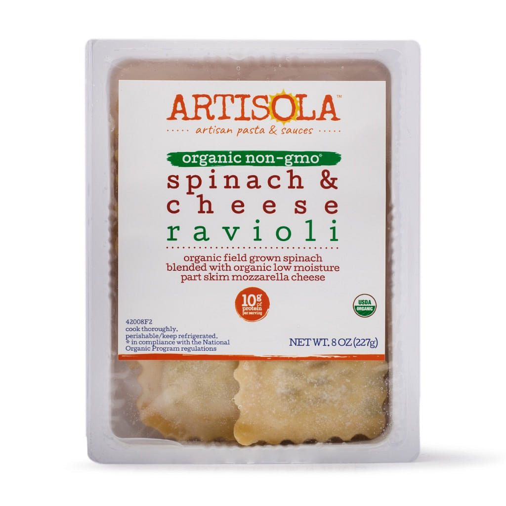 Artisola Organic Non-GMO Spinach & Cheese Ravioli 8 onça(s)