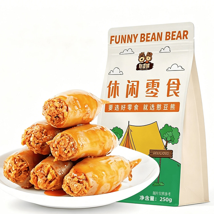 憨豆熊鱿鱼仔开袋即食海鲜零食烧烤味250g 250 克