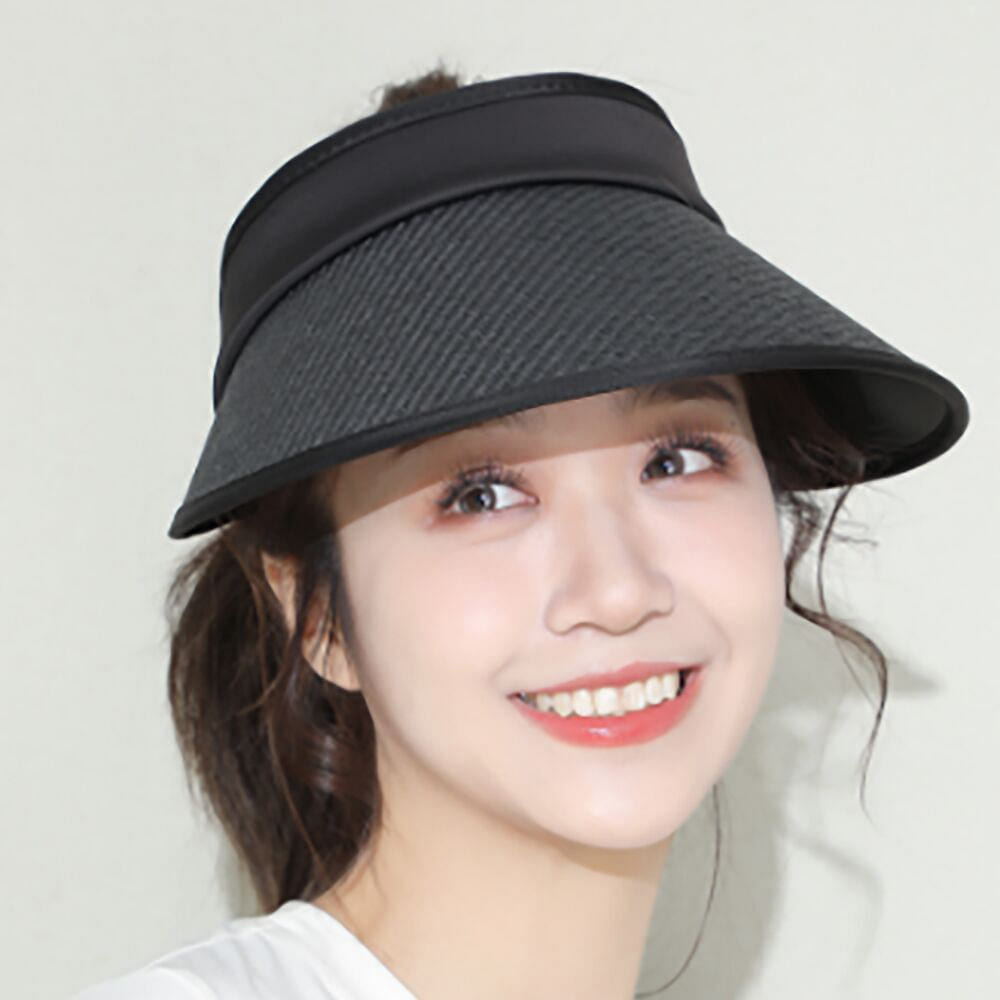 NEEDS UV CUT Foldable Straw Sun Visor Hat – Black 1 each