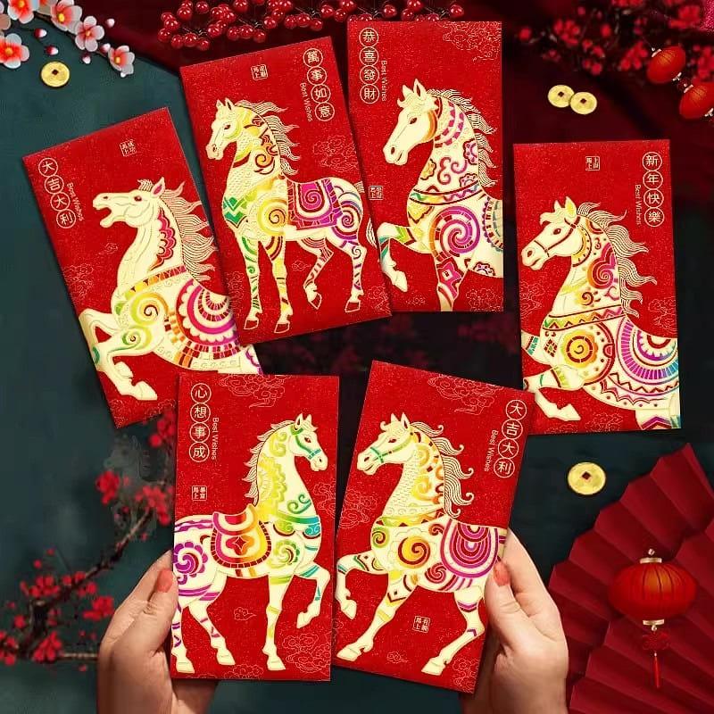 New colorful horse red envelopes, 6 per pack 1 box