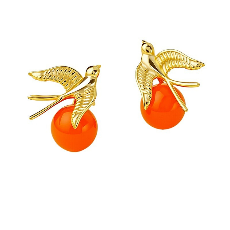 宫里上新 南红耳钉红玛瑙耳饰 燕归 14*11mm 1 盒