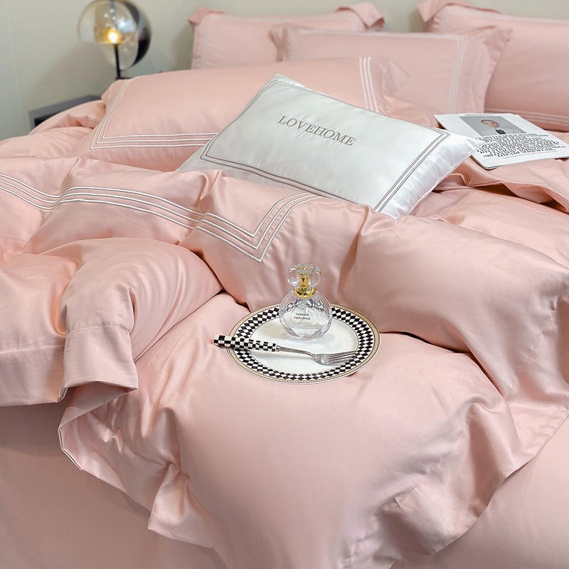 LULLABUY 200S Top Grade Cotton Bedding Set Pink Twin Size 2000 g