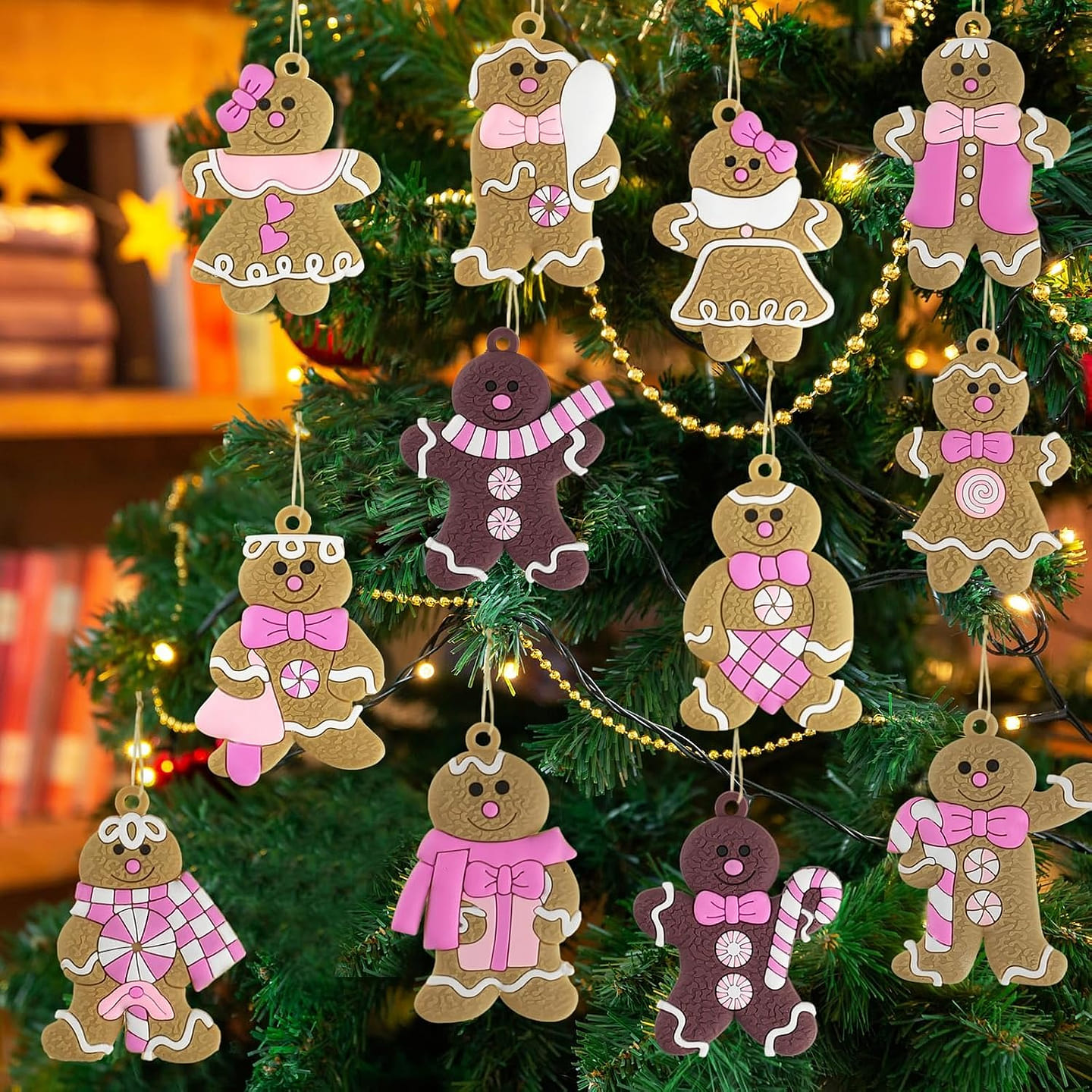 12pcs Pink Gingerbread Man Christmas Decorations 1 each