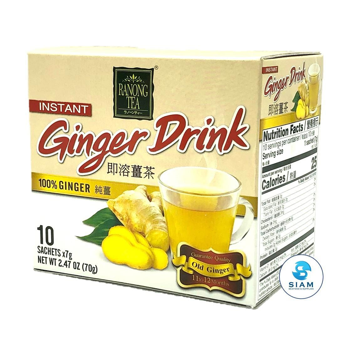 Ranong Instant Ginger Drink 100% Ginger (10 sachets), Thai Beverage 5.29 oz