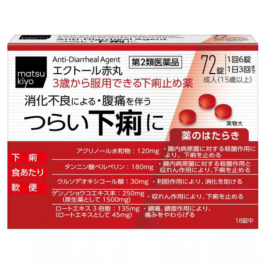 Matsumoto Kiyoshi Ector Anti-laxnessl Red Pills therapy laxness Abdominal soreness Indigestion 72 Tablets Suitable for Ages 3 and Up 1 each
