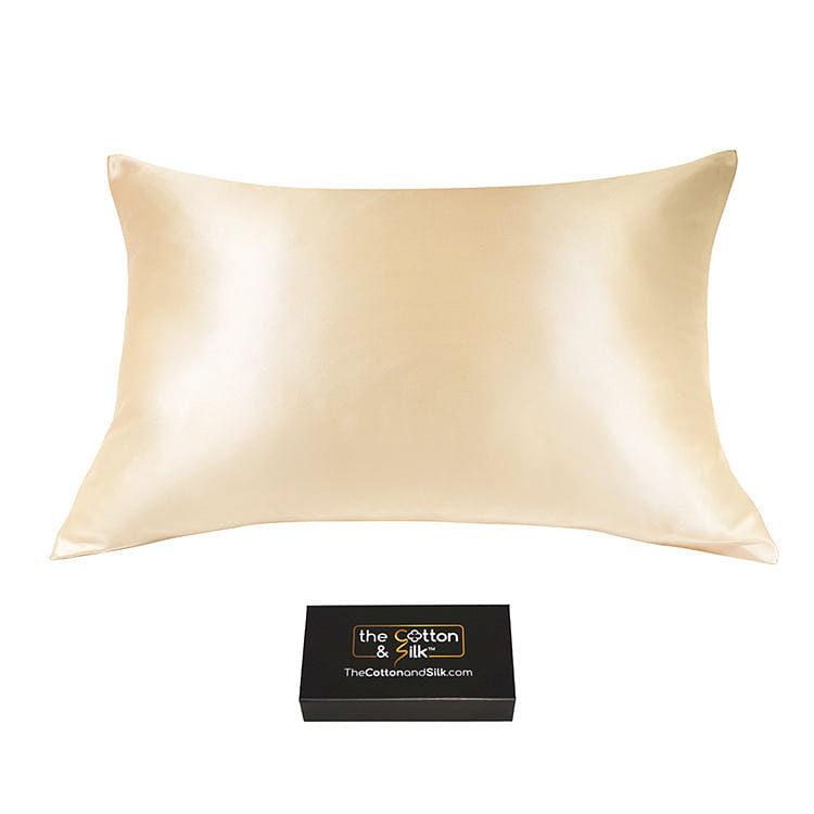 Queen-size 100% 6A 22 Momme Mulberry Silk Pillowcase, Zipper Closure, Champagne, Queen (20“ x 30“) 1 count
