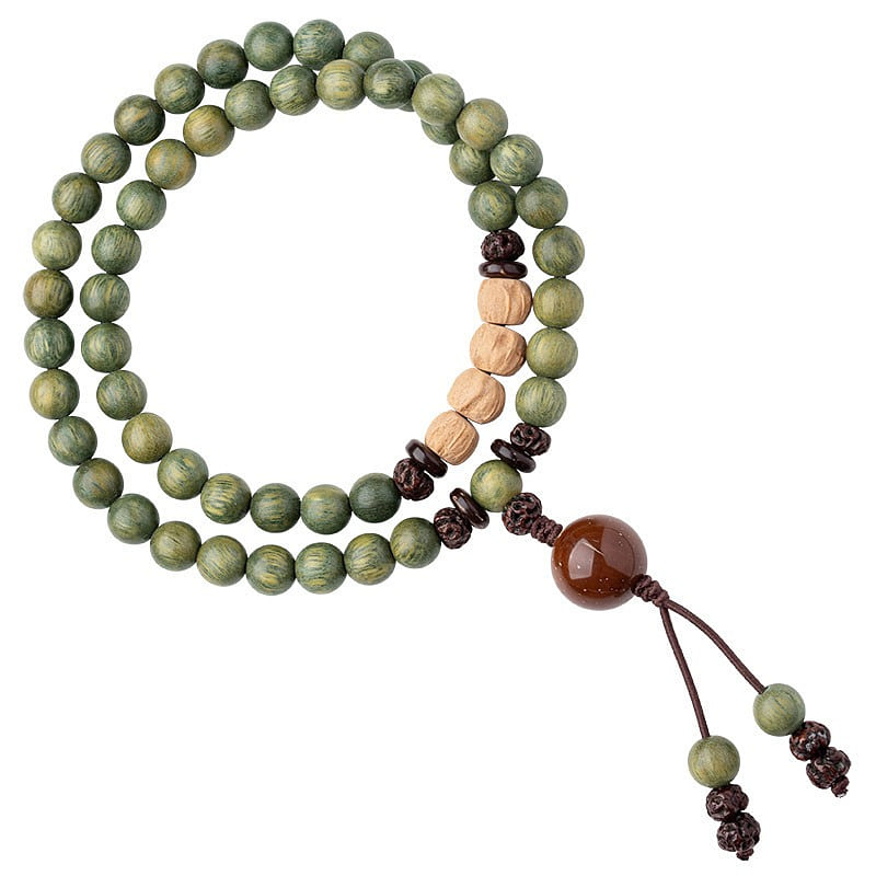 Multi-circle old material green sandalwood buddha bead strings for women Green 1 each
