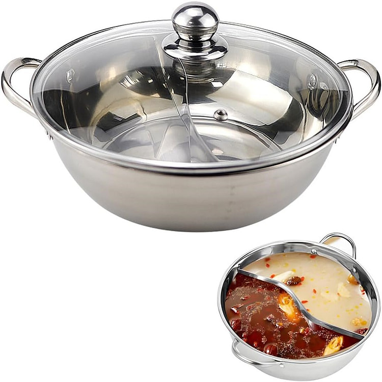 Stainless Steel Divided Hot Pot, Double Sauce Pot 1 each