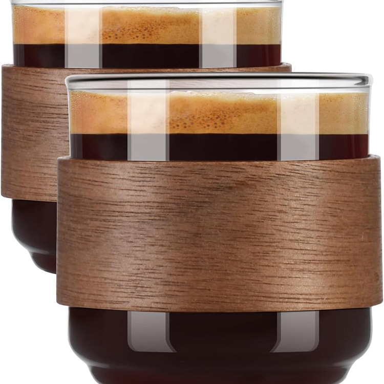 2 coffee cups with wooden rings (5 ounces)