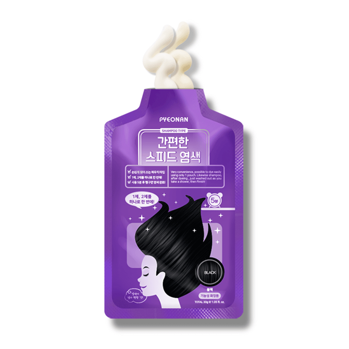 Pyeonan One Step Hair Color Shampoo Type 5 Minute #Black 5 Pouches 1 box