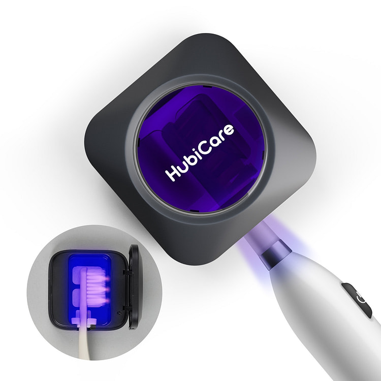 HubiCare UV-C 便携式牙刷清洁器、消毒器、盖子、支架（黑色）