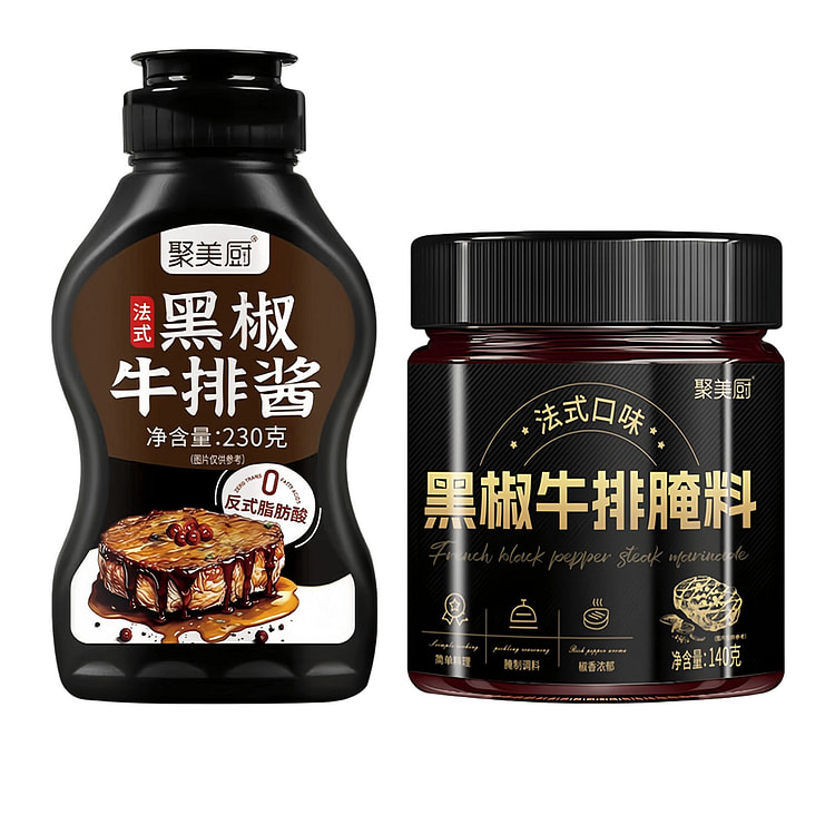 聚美厨 牛排黑胡椒酱汁230g牛排腌制调料140g 370 克