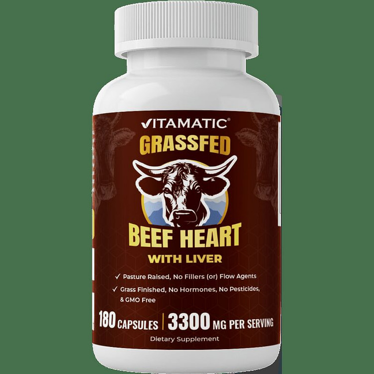 Vitamatic Grass Fed Heart with Liver, 180 Capsules 1 each