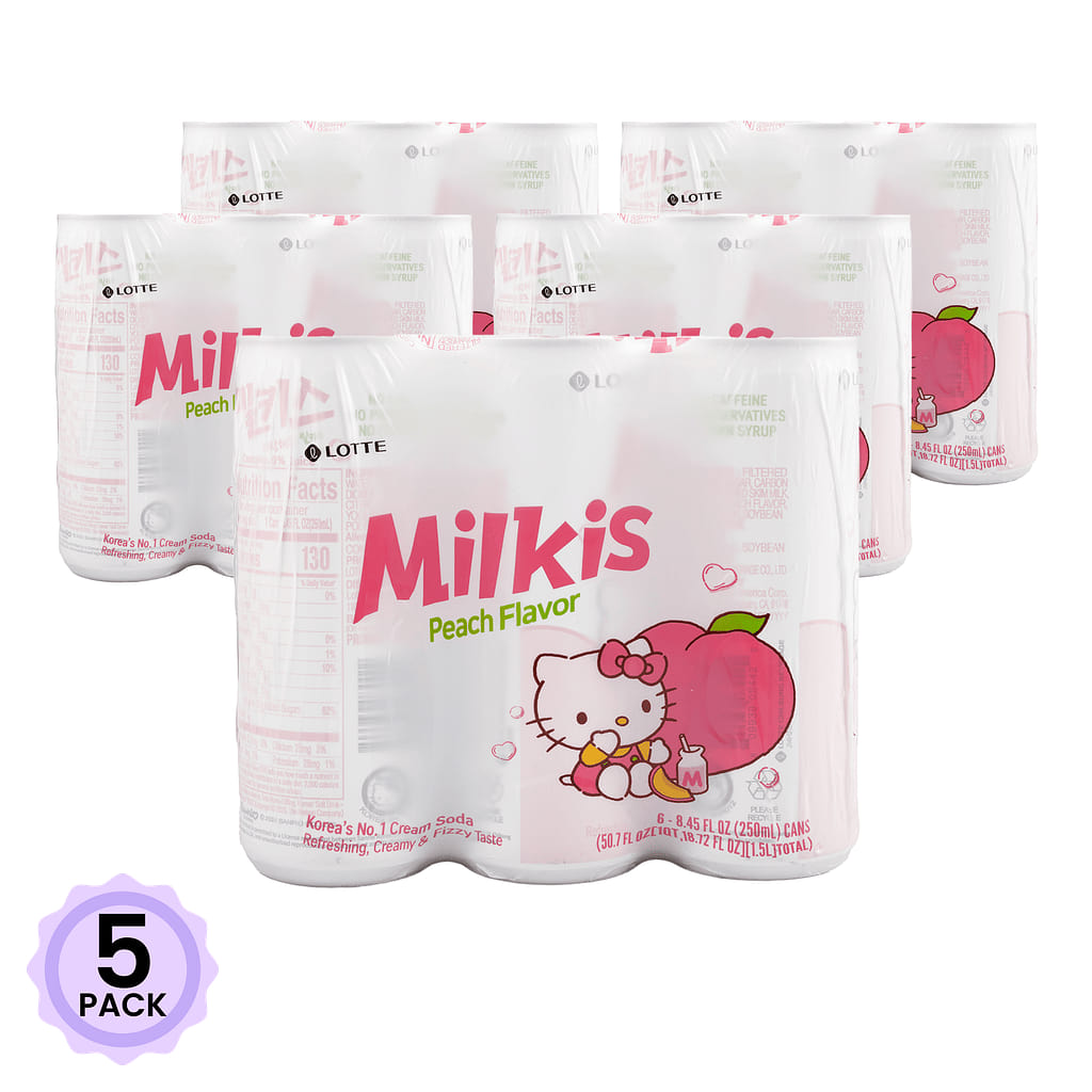 LOTTE Milkis Peach Flavored Carbonated Drink 8.45 fl.oz*6 cans*5 pack