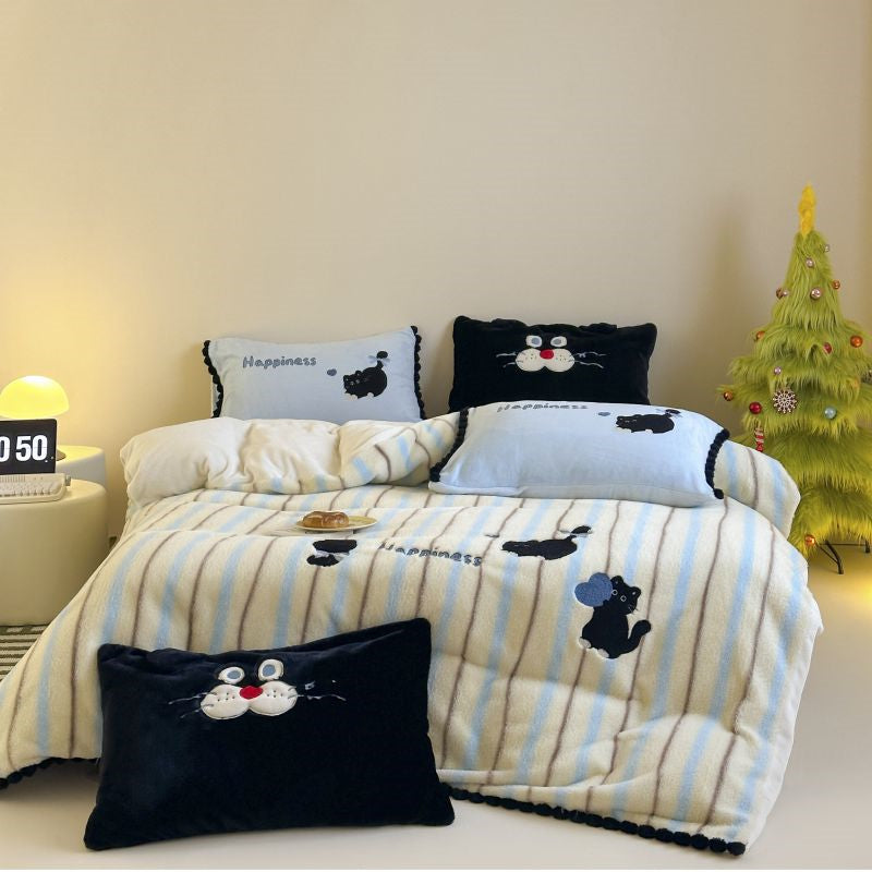 LULLABUY Furry Friends Cartoon Bedding Set Blue&Creamy King Size 2000 g