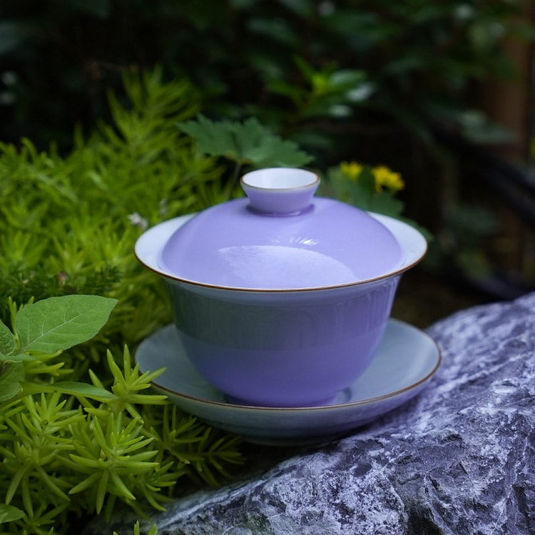 欢喜三才盖碗 紫色工夫茶具 润翠堂 泡茶叶神器