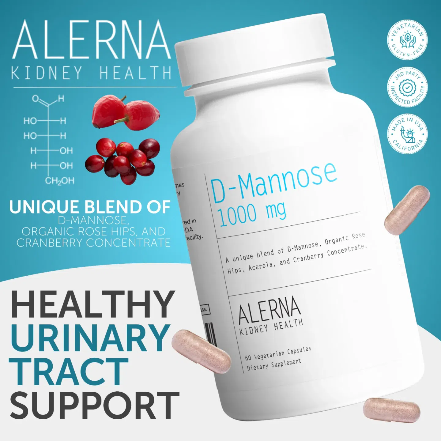 D-Mannose 1000mg Cranberry Capsules, Kidney Health 1 can