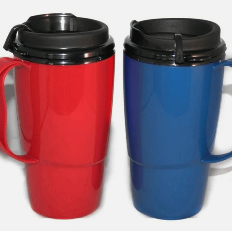 2 Foam Insulated 16oz ThermoServ Travel Mugs Red & 1 box