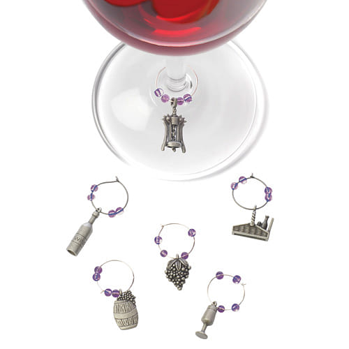 True Winery Pewter Wine Markers Charms – Stainless Steel Drink Charms Glass Markers, Wine Bottle Tags, Wine Party Accessories Decorations, Set of 6 6 count