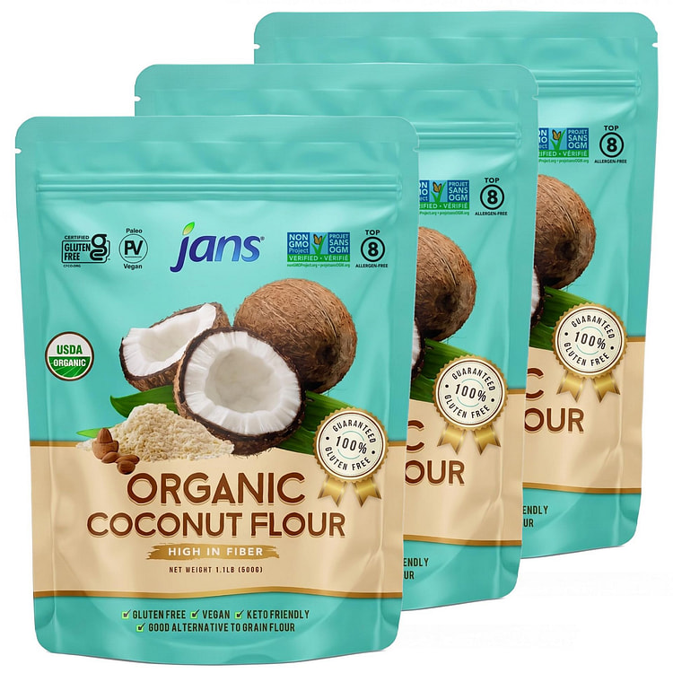 Jans - Organic Coconut Flour, 1.1 lb, Pack of 3 1.1 lb*3 pack