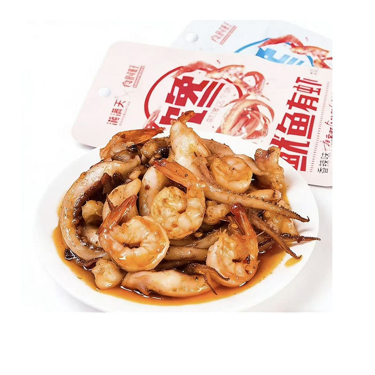 鱿鱼有虾麻辣零食虾仁鱿鱼即食海鲜零食香辣味休闲食品 14 克*5 包