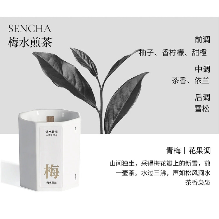 陶瓷植制精油木芯香薰蜡烛 梅水煎茶 290 克