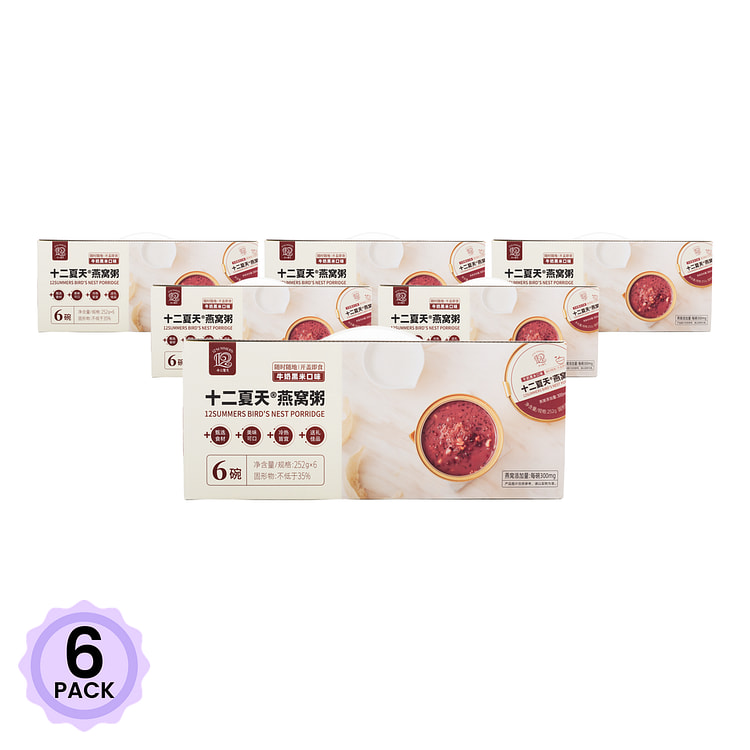 十二夏天 燕窝粥牛奶黑米口味 整箱装 6碗 1 箱*6 包