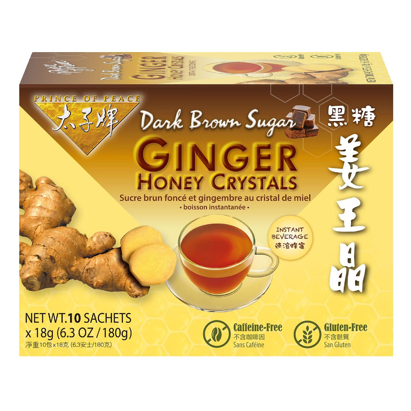 Prince of Peace Instant Mix Dark Brown Sugar Ginger Honey Crystal, 10 sachets 1 box