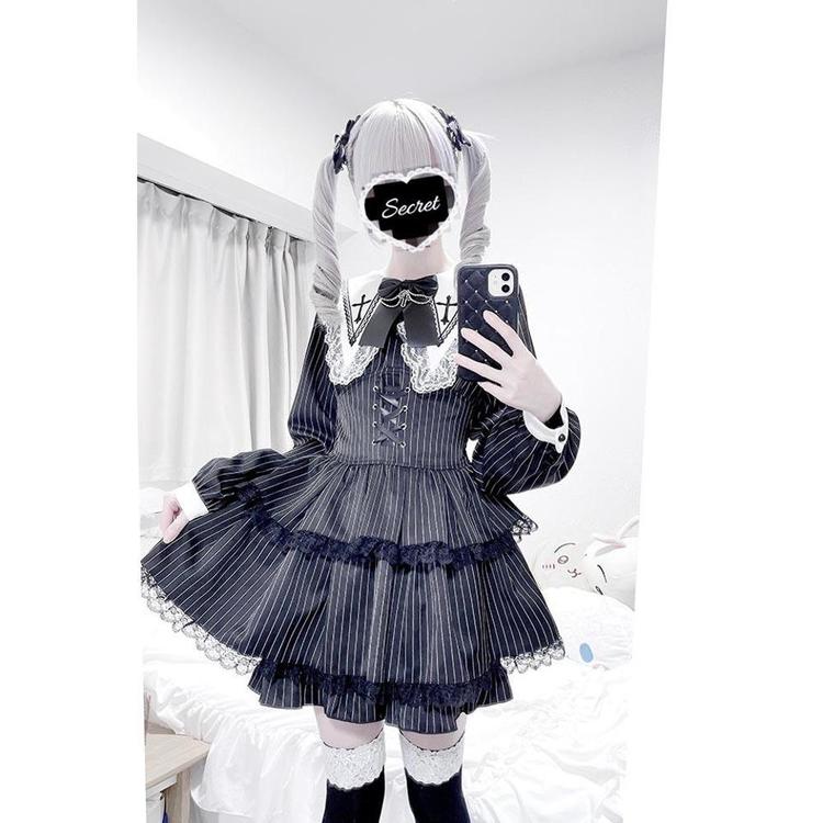 MA*RS 【2点SET】クロス刺繍3段フリルセットアップ - BLK/ホワイト