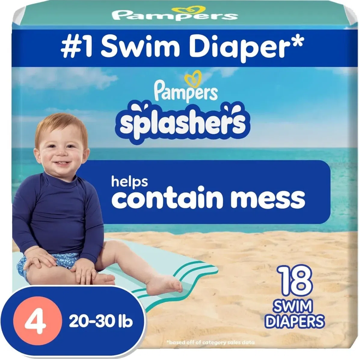 Pampers Splashers Swim Diapers Size 4, 18 Count 1 pack