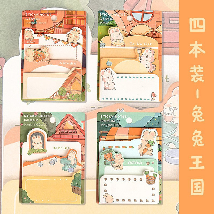 Cartoon Sticky Notes Bunny King 4Pcs Random 1 each
