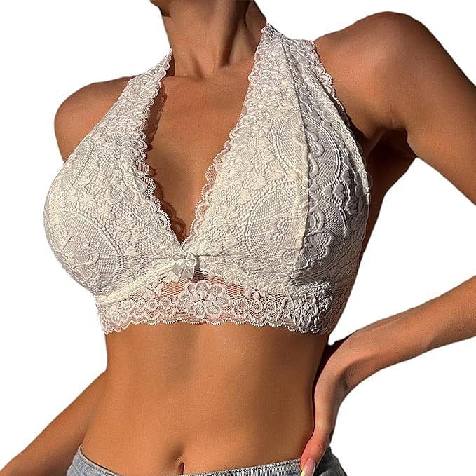 Women sexy lace halter bralettes White bra Size XL 50 g