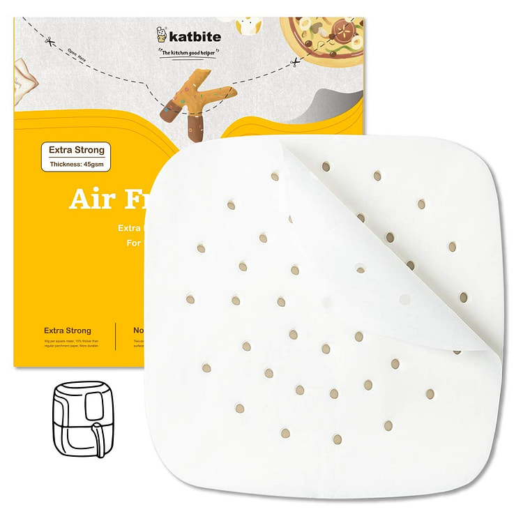 Heavy Duty Perforated Parchment Paper for Air Fryer 120Pcs, 6.5 inch Square