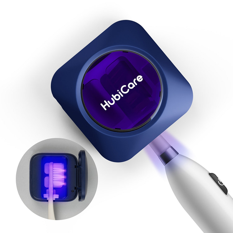 HubiCare UV-C 便携式牙刷清洁器、消毒器、盖子、支架（海军蓝）