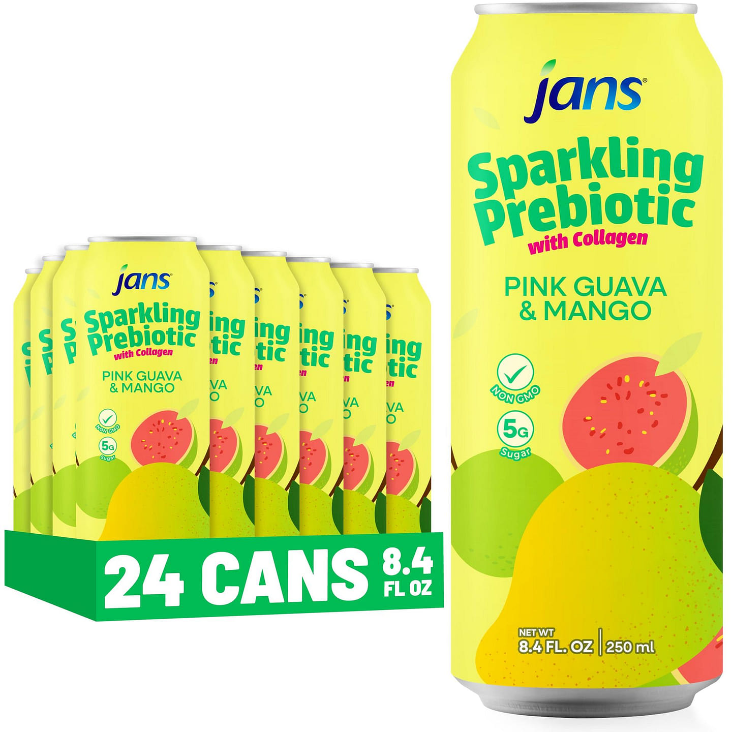 Sparkling Prebiotic Guava Mango Colagen Pack of 24 8.4 fl.oz*24 pack