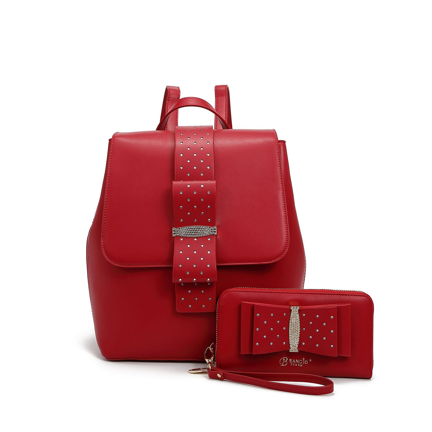 Ribbon Romance Backpack with Rhinestones+Matching Wallet Set[RKB4256+RKW4268-RD] 1 each