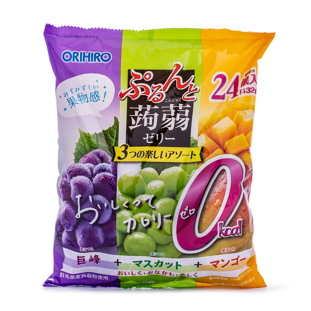 Orihiro Konjac Jelly 0 Calories, Kyoho Grape, Muscat & Mango Flavor, 24pcs 432 g*12 pack
