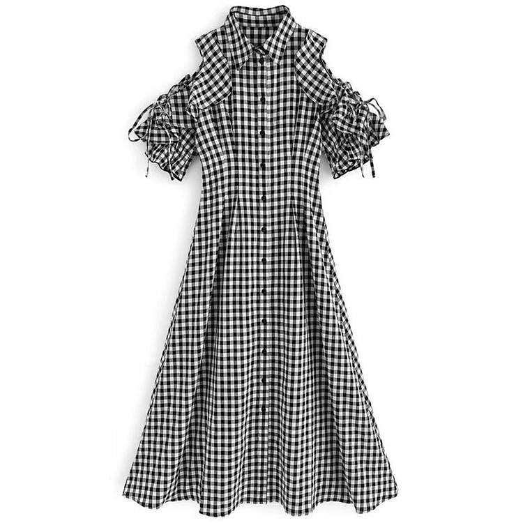 GRL Plaid Ruffle Dress Black S