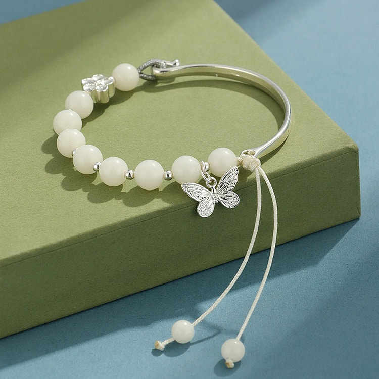 White Bodhi Butterfly Beaded Bracelet