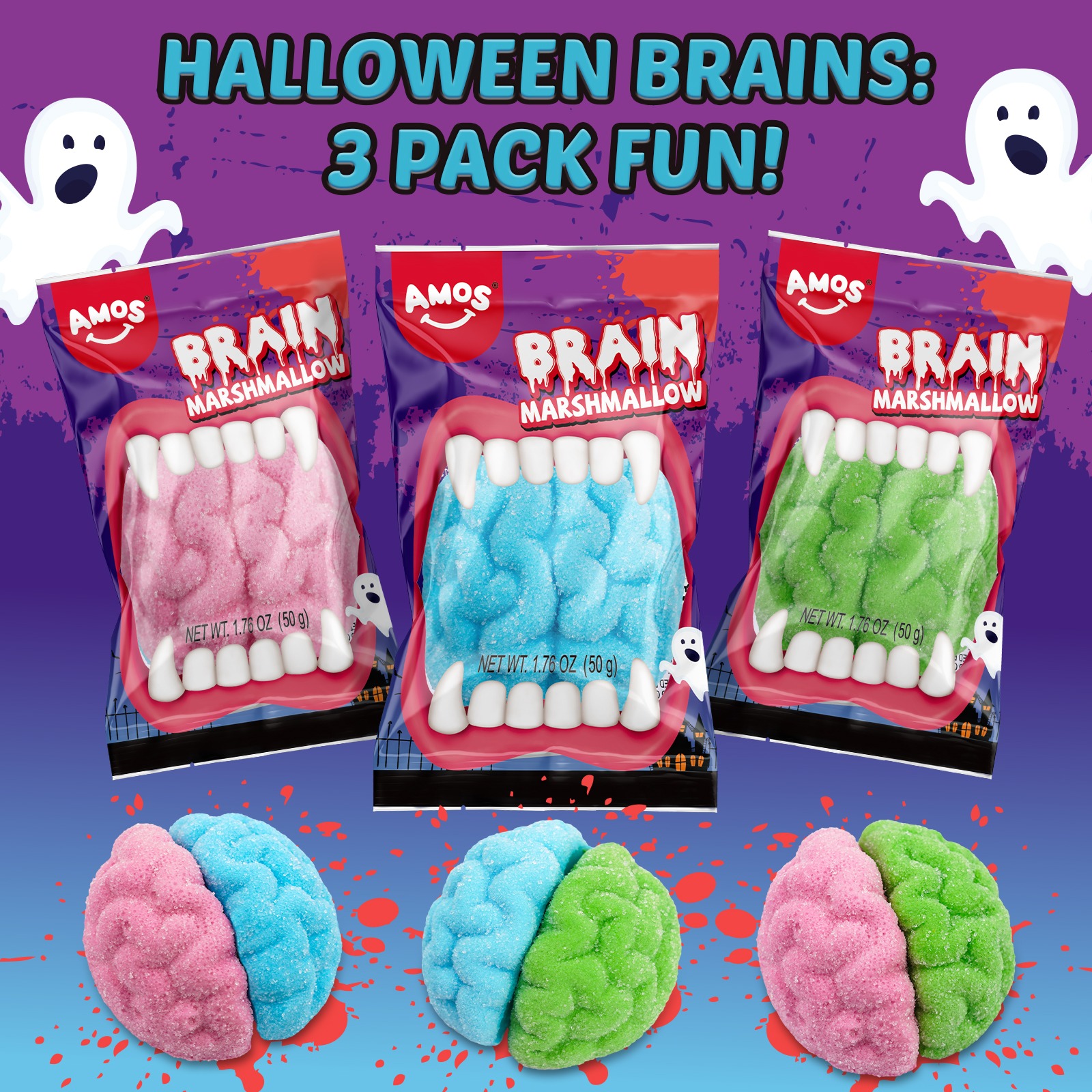 Get Amos Halloween Gummy Brain Marshmallow, Mixed Fruit Flavors